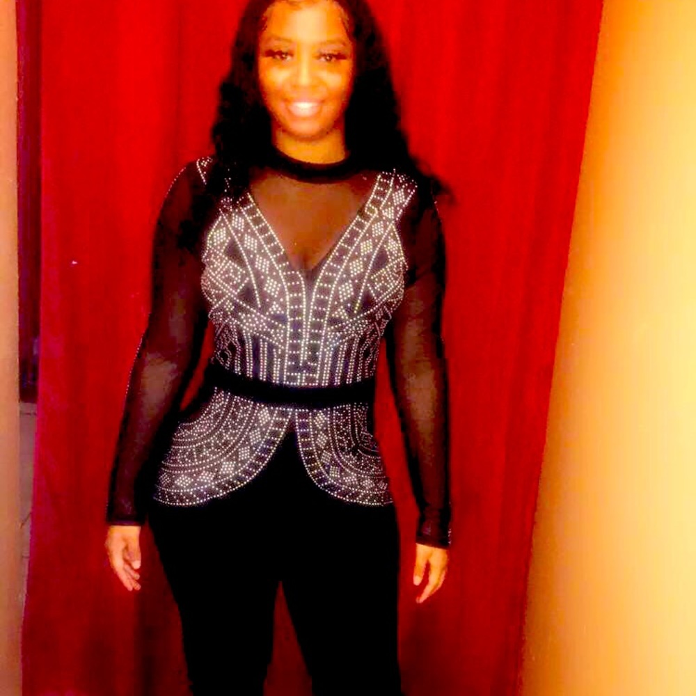 Black jump suit with rhinestone